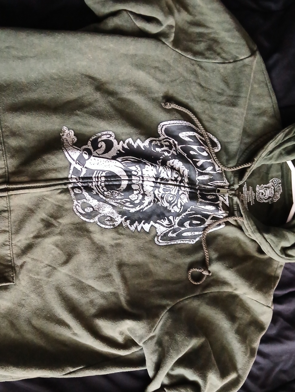 Men's Olive Green Graphic Zip-Up Windbreaker Hoodie